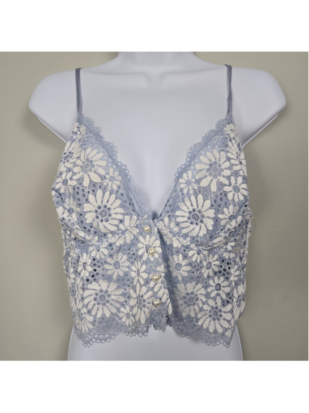 Womens Y2K Lace Babydoll Bustier Crop Top Large Blue Festival Fairy Coquette 90s